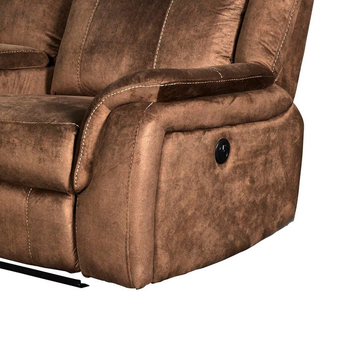 Fabric Reclining Console Loveseat with Cup Holders and USB Port, Brown