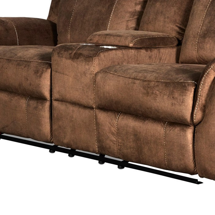 Fabric Reclining Console Loveseat with Cup Holders and USB Port, Brown