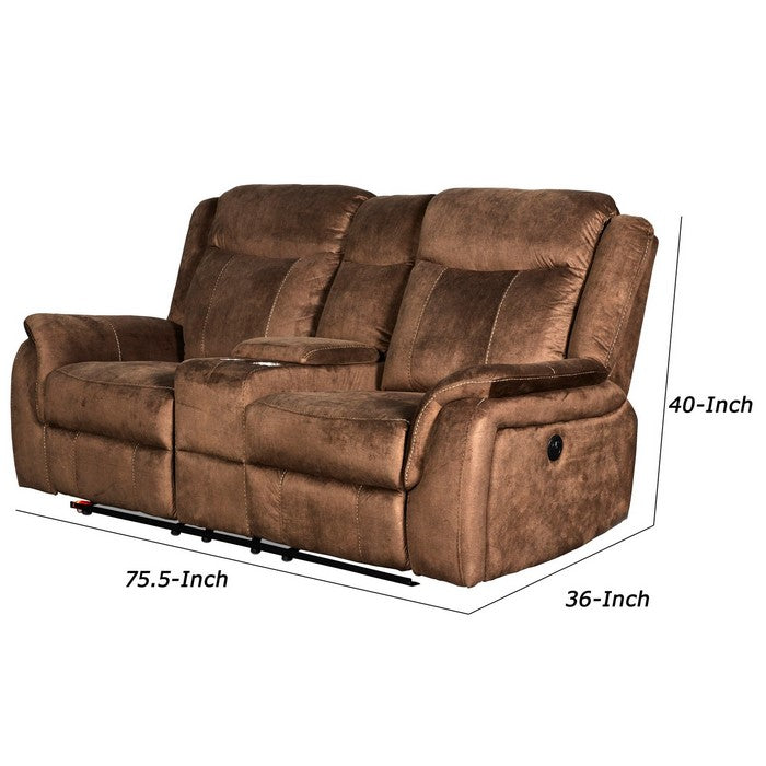 Fabric Reclining Console Loveseat with Cup Holders and USB Port, Brown