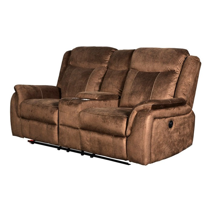 Fabric Reclining Console Loveseat with Cup Holders and USB Port, Brown