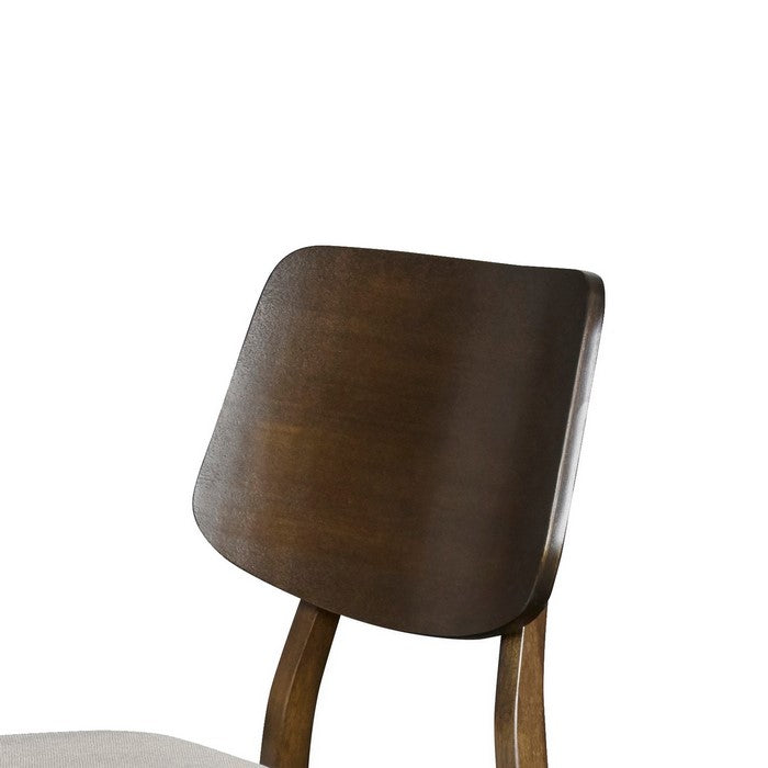 Wooden Chair with Fabric Upholstered Saddle Seat, Set of 2, Brown and Beige