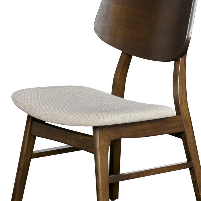 Wooden Chair with Fabric Upholstered Saddle Seat, Set of 2, Brown and Beige