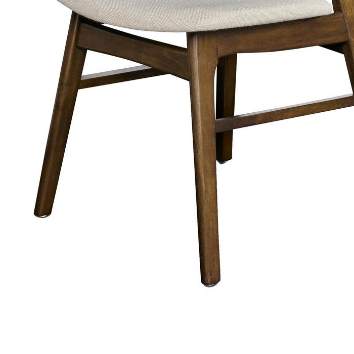 Wooden Chair with Fabric Upholstered Saddle Seat, Set of 2, Brown and Beige