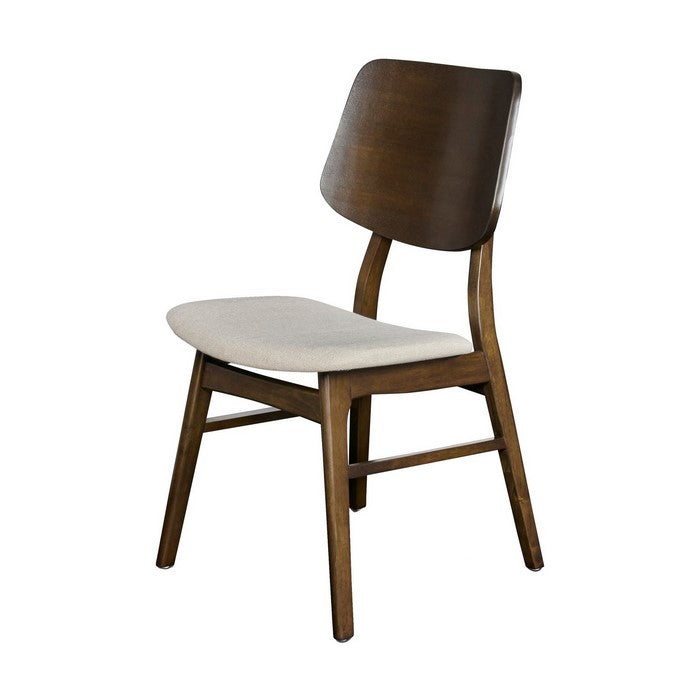 Wooden Chair with Fabric Upholstered Saddle Seat, Set of 2, Brown and Beige