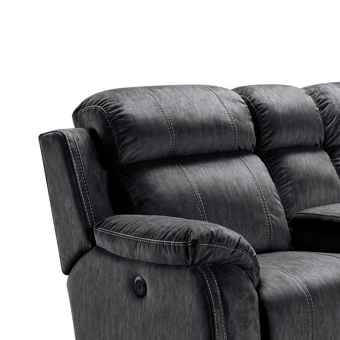 Fabric Upholstered Reclining Console Loveseat with Inbuilt Speakers, Gray