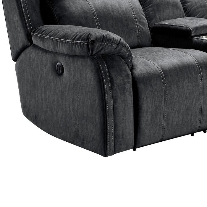 Fabric Upholstered Reclining Console Loveseat with Inbuilt Speakers, Gray
