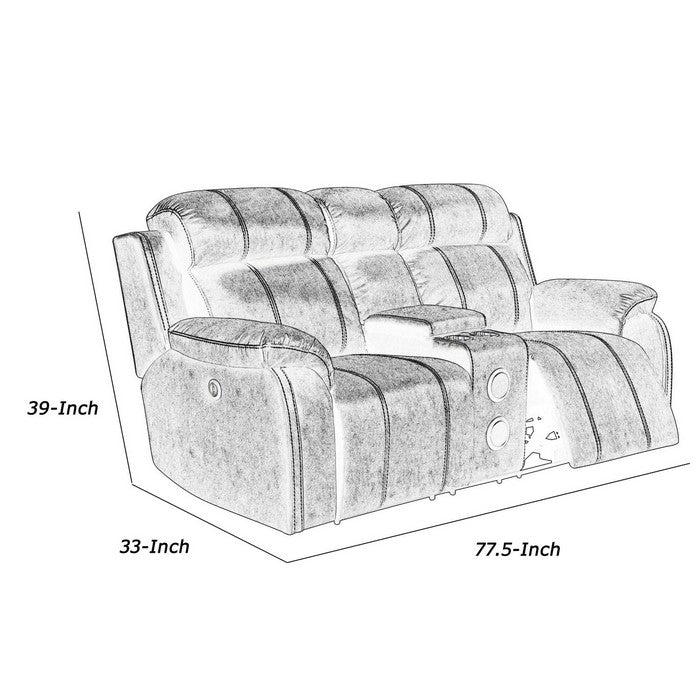 Fabric Upholstered Reclining Console Loveseat with Inbuilt Speakers, Gray