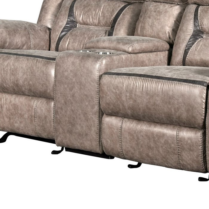 Leatherette Console Loveseat with Cup Holders and Hidden Storage, Gray