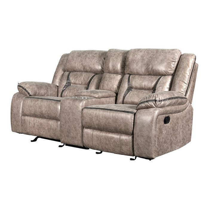 Leatherette Console Loveseat with Cup Holders and Hidden Storage, Gray
