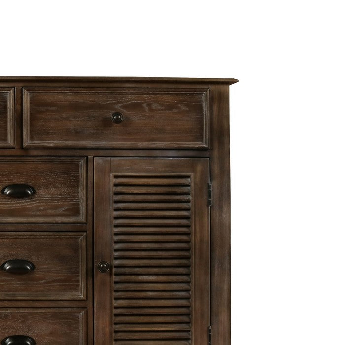 7 Drawer Transitional Wooden Chest with Two Shutter Design Cabinets, Brown