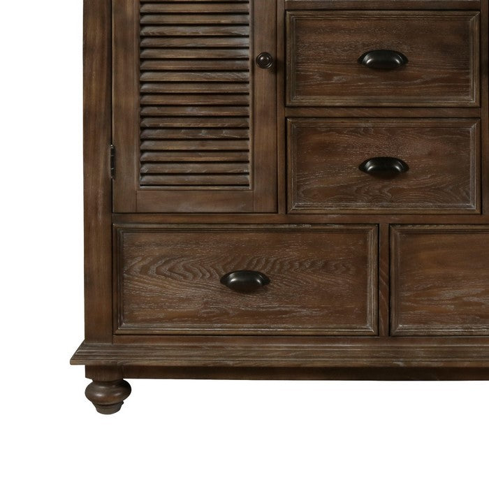 7 Drawer Transitional Wooden Chest with Two Shutter Design Cabinets, Brown