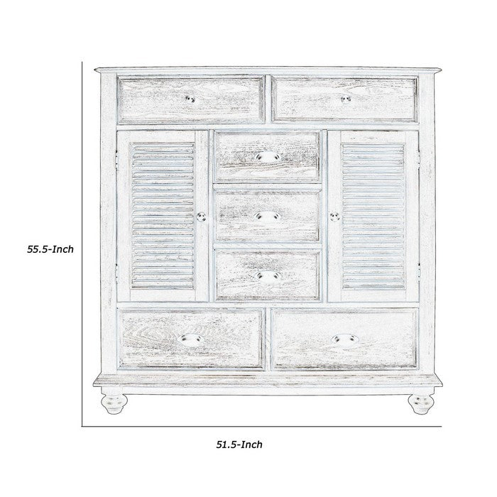 7 Drawer Transitional Wooden Chest with Two Shutter Design Cabinets, Brown