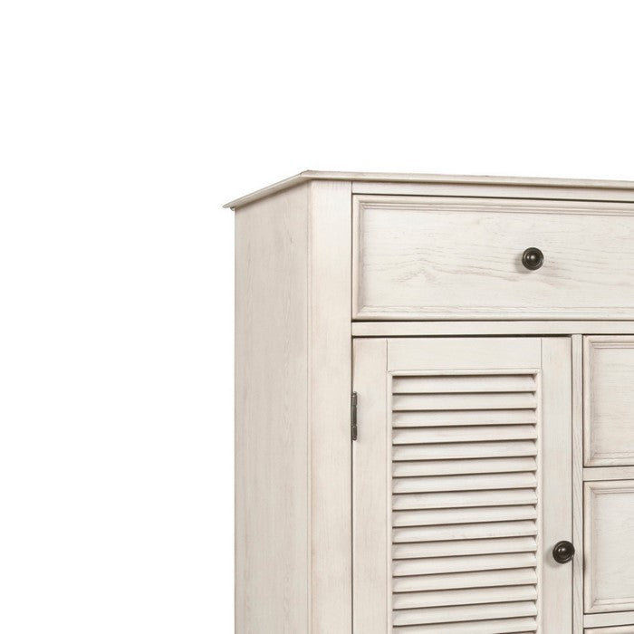 7 Drawer Transitional Wooden Chest with Two Shutter Design Cabinets, White