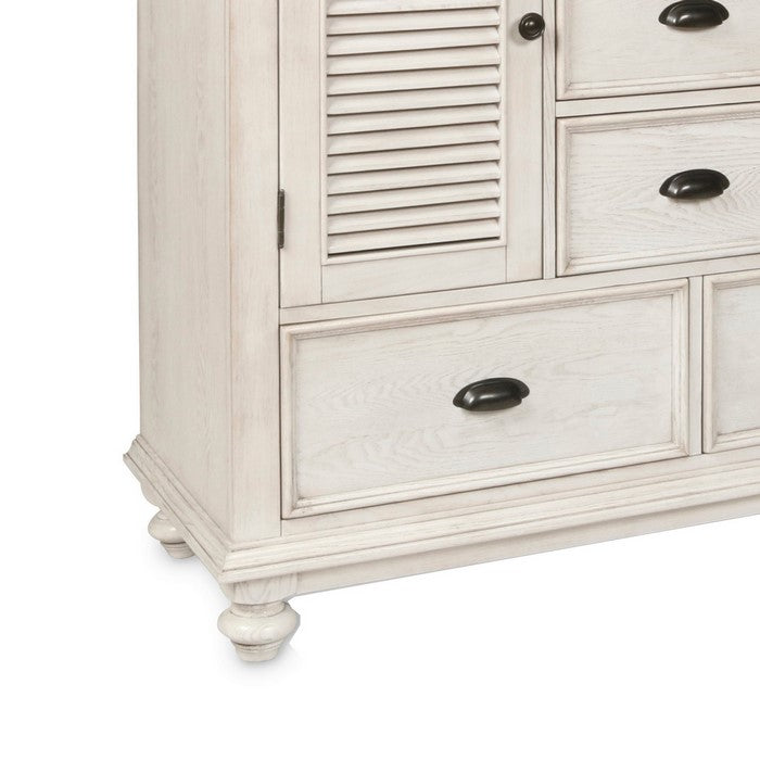 7 Drawer Transitional Wooden Chest with Two Shutter Design Cabinets, White