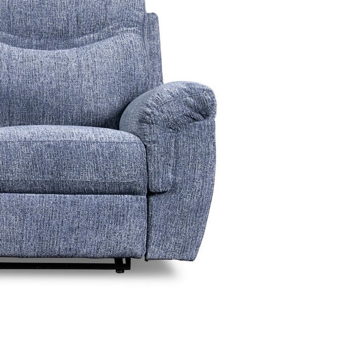 Fabric Reclining Sofa with Pillow Top Armrests and Drop Down Tray, Blue