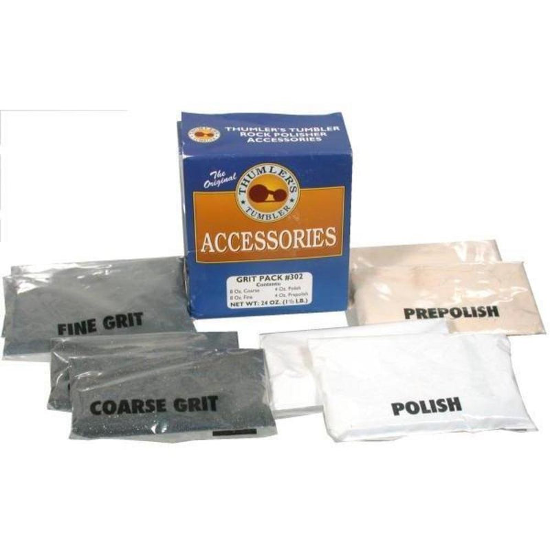 Thumler's Tumbler Rock Polisher Accessories, 24 oz. Grit Pack # 302, 8 oz. Coarse, 8 oz. Fine, 4 oz Polish, and 4 oz Prepolish