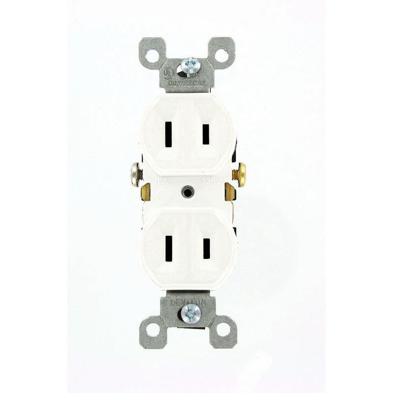 Leviton 223-W 15 Amp, 125 Volt, Duplex Receptacle, Residential Grade, Non-Grounded, White