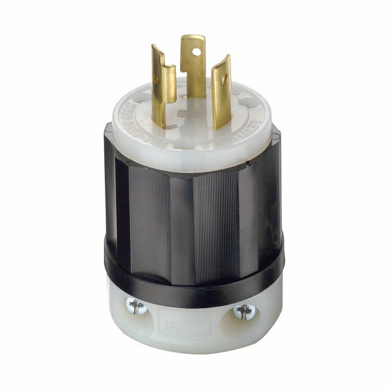 Leviton 2321 20 Amp, 250 Volt, NEMA L6-20P, 2P, 3W, Locking Plug, Industrial Grade, Grounding - Black-White