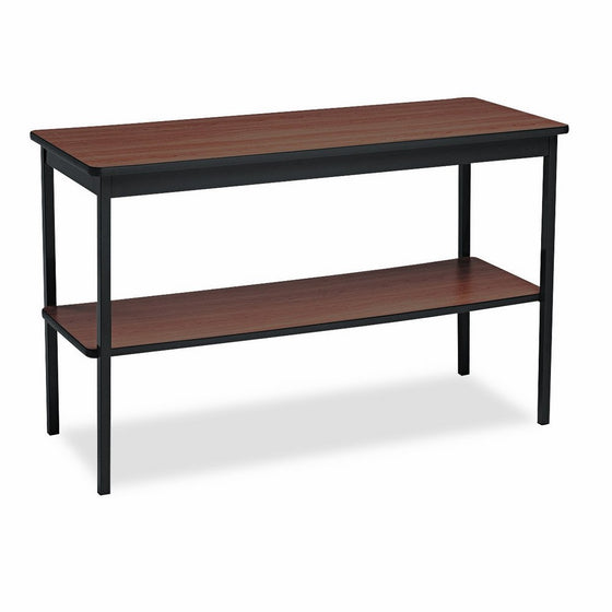 Barricks UTS1848WA Utility Table with Bottom Shelf, Rectangular, 48w x 18d x 30h, Walnut/Black