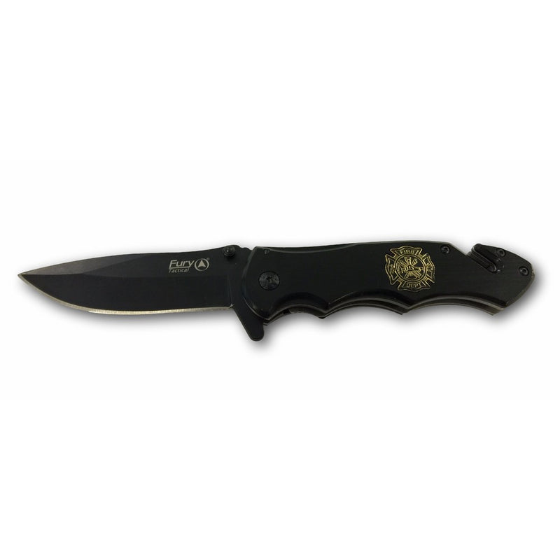 Fury Tactical All Black with Fire Logo TacAssist Folding Knife