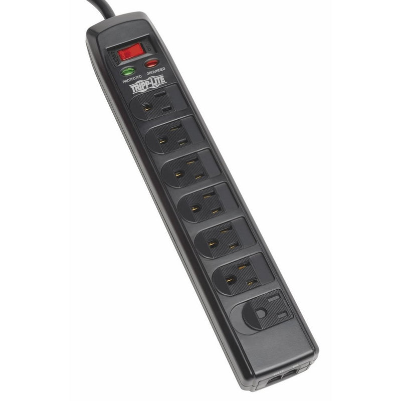 Tripp Lite 7 Right Angle Outlet Surge Protector Power Strip, 6ft. Cord, Right Angle Plug, 1440 Joules, Tel/Modem Protection, Safety Covers, $50K Insurance & (TLP706TELC)