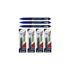 Pilot Precise V5 Rt, 3 Pens 26063 with 4 Packs of Refills, Blue Ink, 0.5mm XF