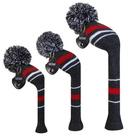 Scott Edward Grey Red White Warning Color Golf Headcovers Set of 3 for Wood Clubs