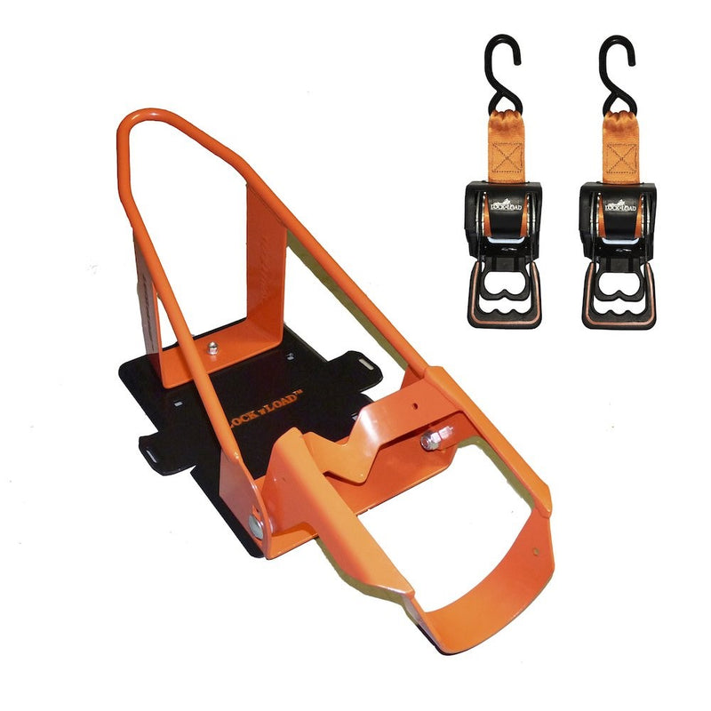 Lock 'N Load (BK1000) Orange/Black Deluxe Motorcycle Wheel Chock Combo Kit