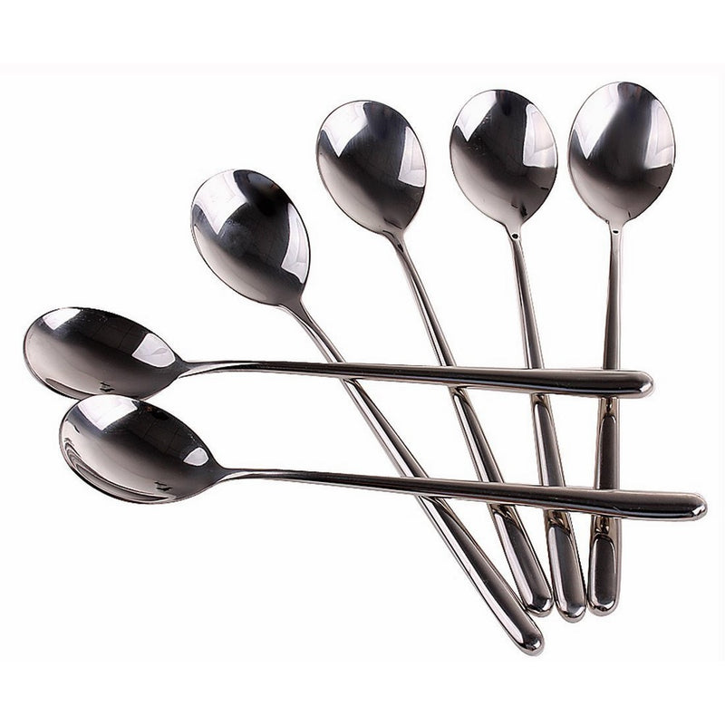 LORJE 8 Pieces, Korean Stainless Steel Rice Spoon/Soup Spoon/Coffee Spoon - Long-handled Great Circle