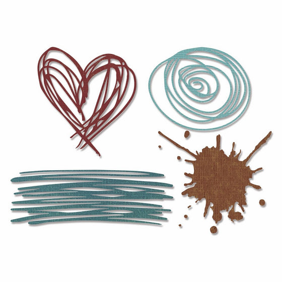 Sizzix 660222 Thinlits Die Set, Scribbles & Splat by Tim Holtz, 4-Pack