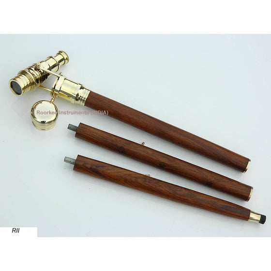 Wood Cane-Brass Telescope Walking Stick- Hidden Spy Telescope Handle Set of Two