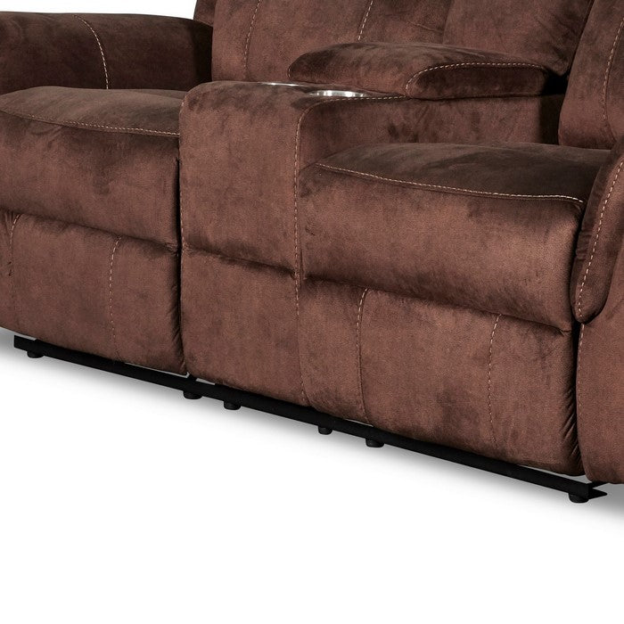 Fabric Console Loveseat with Cup Holders and Hidden Storage, Brown