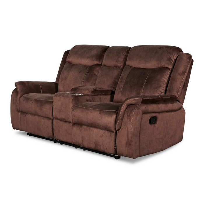 Fabric Console Loveseat with Cup Holders and Hidden Storage, Brown