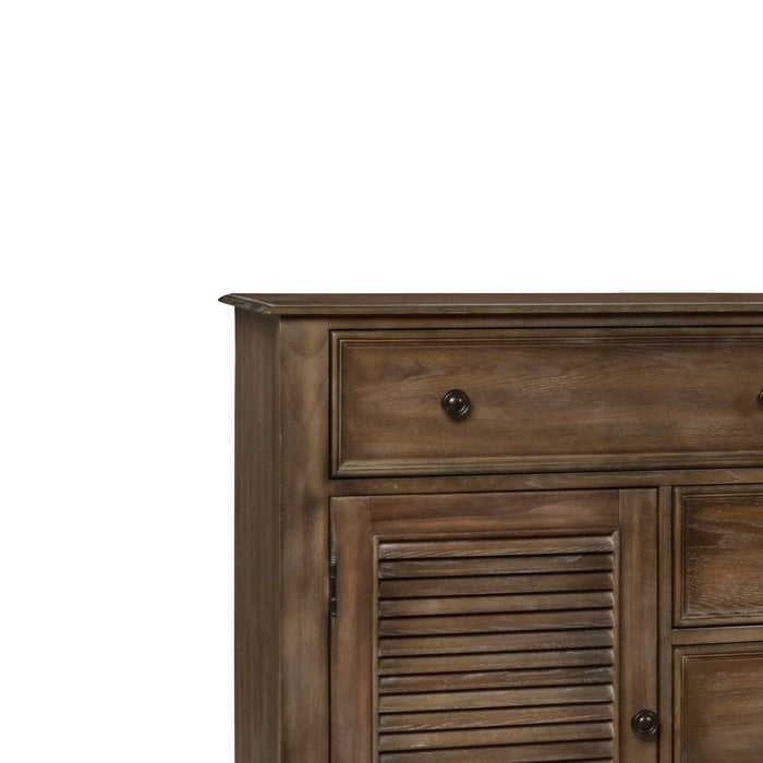 5 Drawer Transitional Wooden Chest with Two Shutter Design Cabinets, Brown