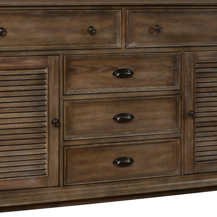 5 Drawer Transitional Wooden Chest with Two Shutter Design Cabinets, Brown