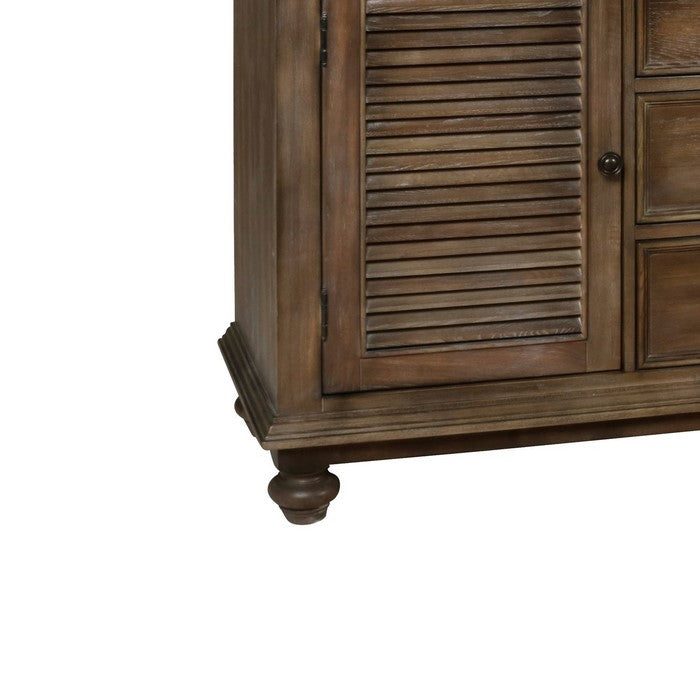 5 Drawer Transitional Wooden Chest with Two Shutter Design Cabinets, Brown
