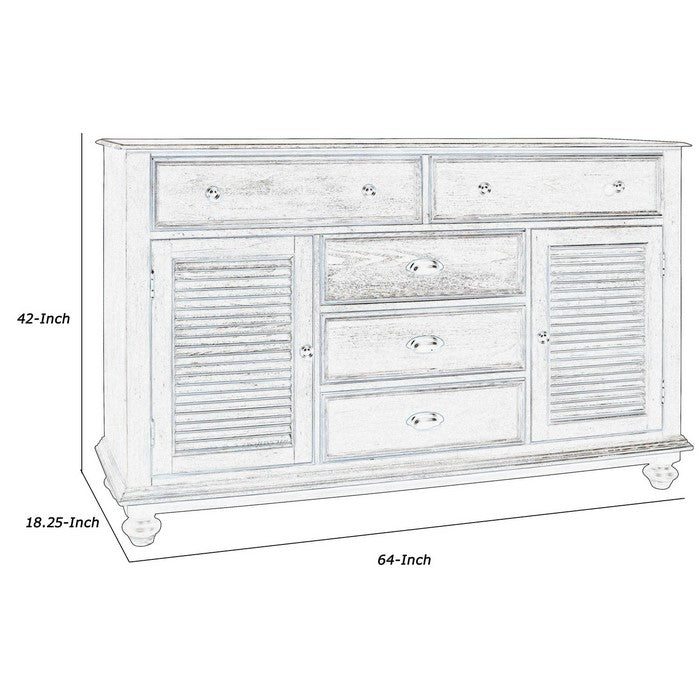 5 Drawer Transitional Wooden Chest with Two Shutter Design Cabinets, Brown