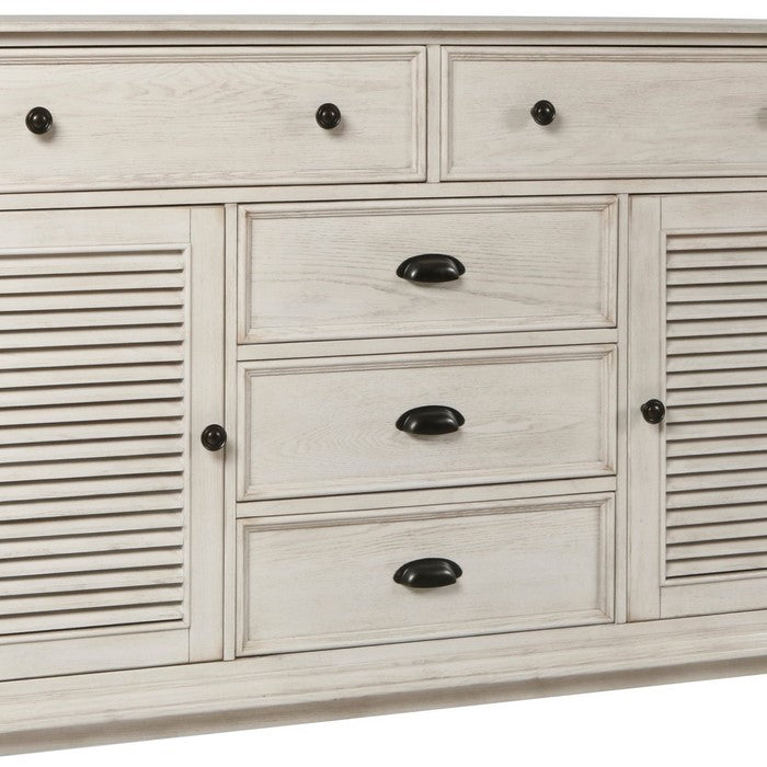 5 Drawer Transitional Wooden Chest with Two Shutter Design Cabinets, White