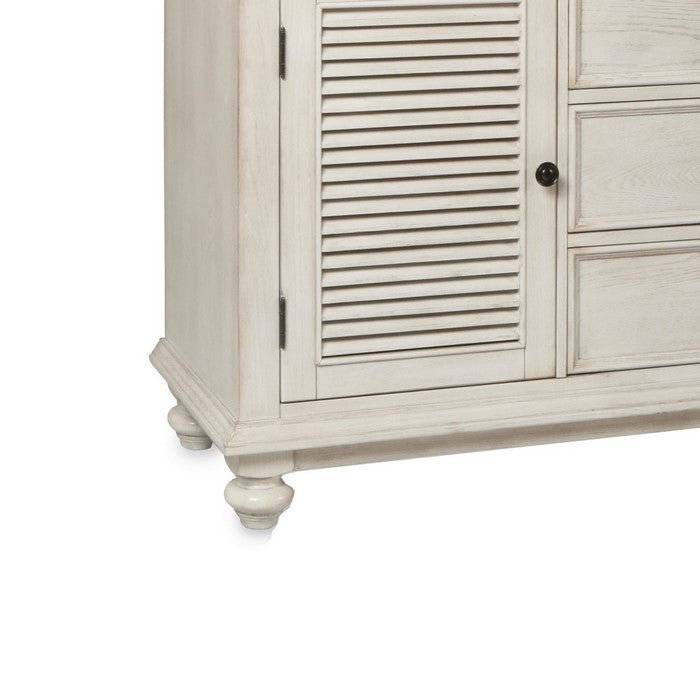 5 Drawer Transitional Wooden Chest with Two Shutter Design Cabinets, White
