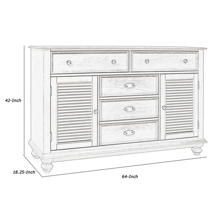 5 Drawer Transitional Wooden Chest with Two Shutter Design Cabinets, White