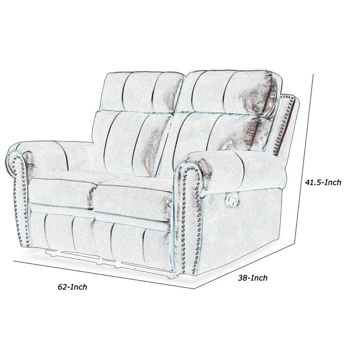 Nailhead Trim Leatherette Reclining Loveseat with Rolled Armrests, Brown