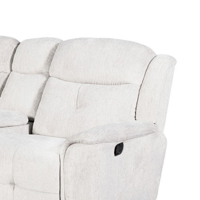 Fabric Upholstered Dual Cup Holder Console Loveseat with Storage, White