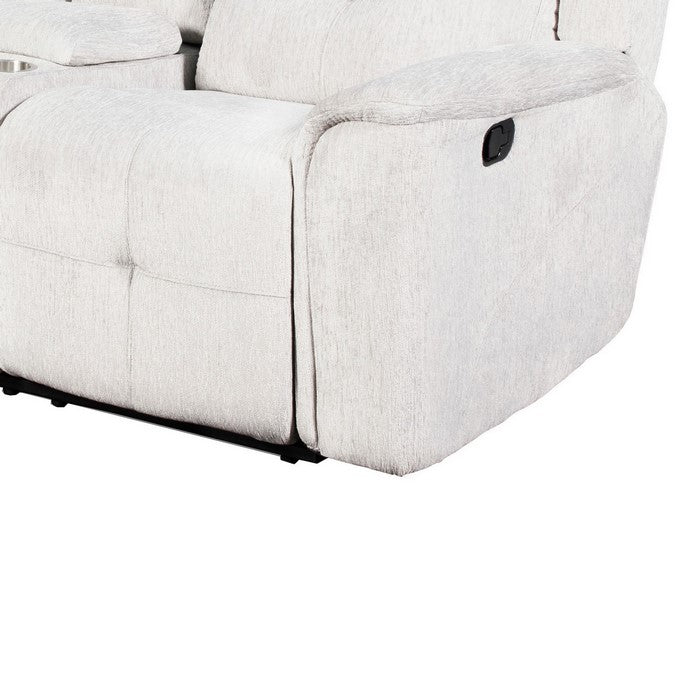 Fabric Upholstered Dual Cup Holder Console Loveseat with Storage, White
