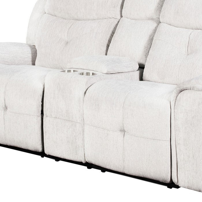 Fabric Upholstered Dual Cup Holder Console Loveseat with Storage, White