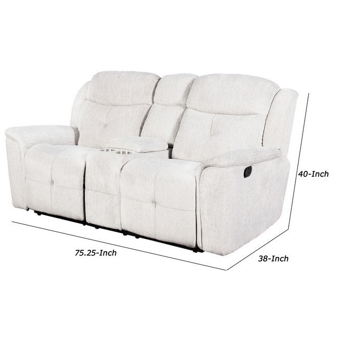 Fabric Upholstered Dual Cup Holder Console Loveseat with Storage, White