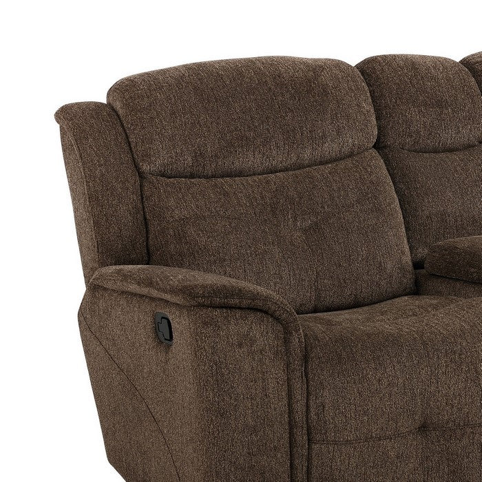 Fabric Upholstered Dual Cup Holder Console Loveseat with Storage, Brown