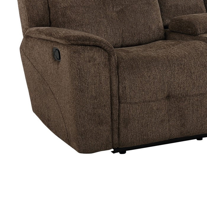 Fabric Upholstered Dual Cup Holder Console Loveseat with Storage, Brown