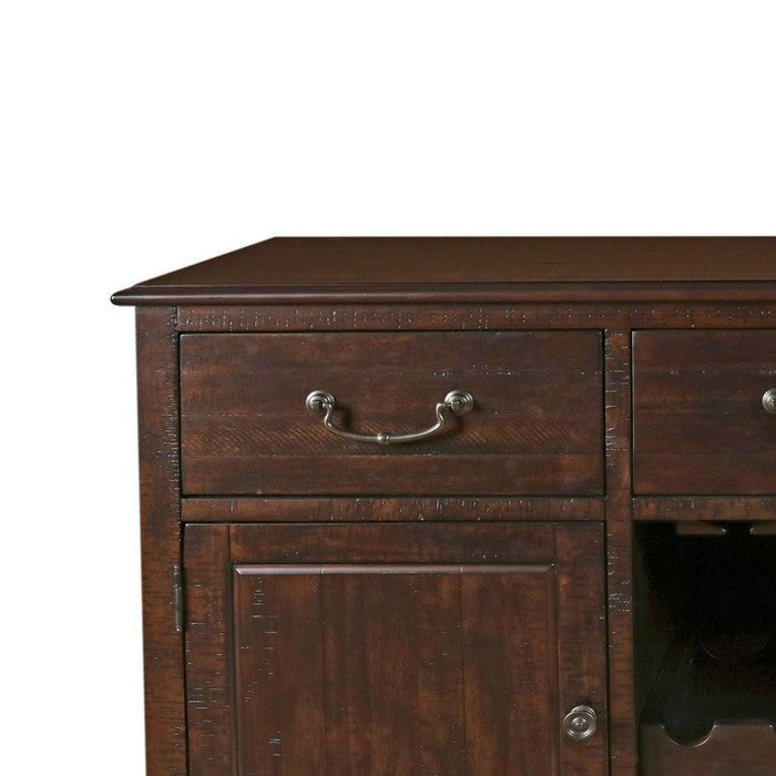 3 Drawer Wooden Server with 2 Cabinets and Wine Rack, Brown