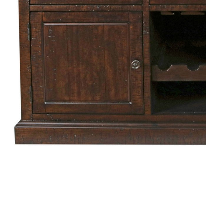 3 Drawer Wooden Server with 2 Cabinets and Wine Rack, Brown