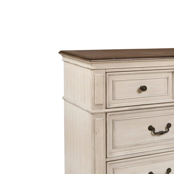7 Drawer Wooden Dresser with Metal Handles and Molded Details, White